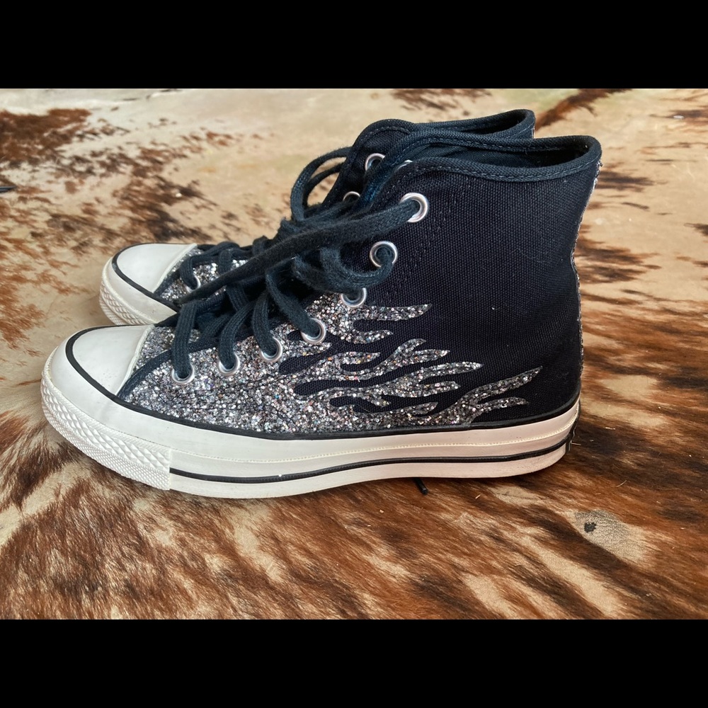 Silver glitter flame Chuck Taylor high top Converse